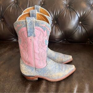 Tony Lama Women’s Pink and Blue Western Cowboy Boots size 7.5